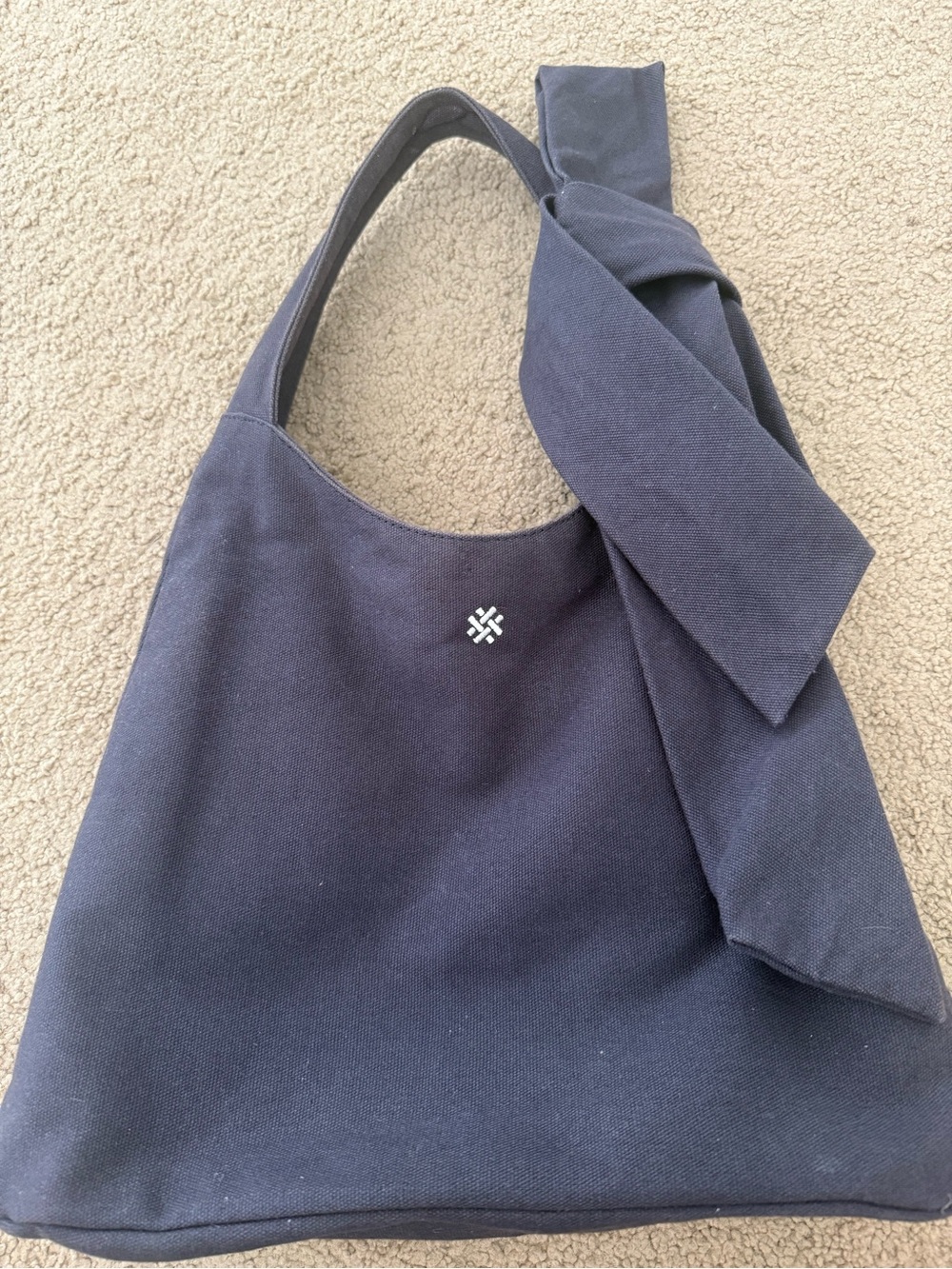 Pamela Munson Navy Canvas Shoulder Bag with Knot Detail -